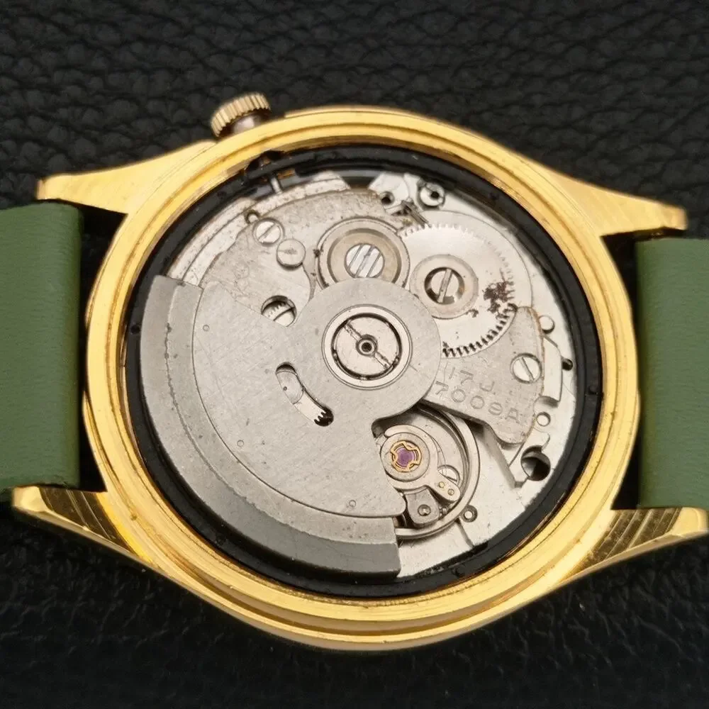Vintage 1977 Seiko Automatic Mens Gold Watch W/daydate & Green accents